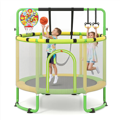 Costway - 60 inch 6-in-1 Kids Toddler Trampoline with Gymnastics Bar-Green