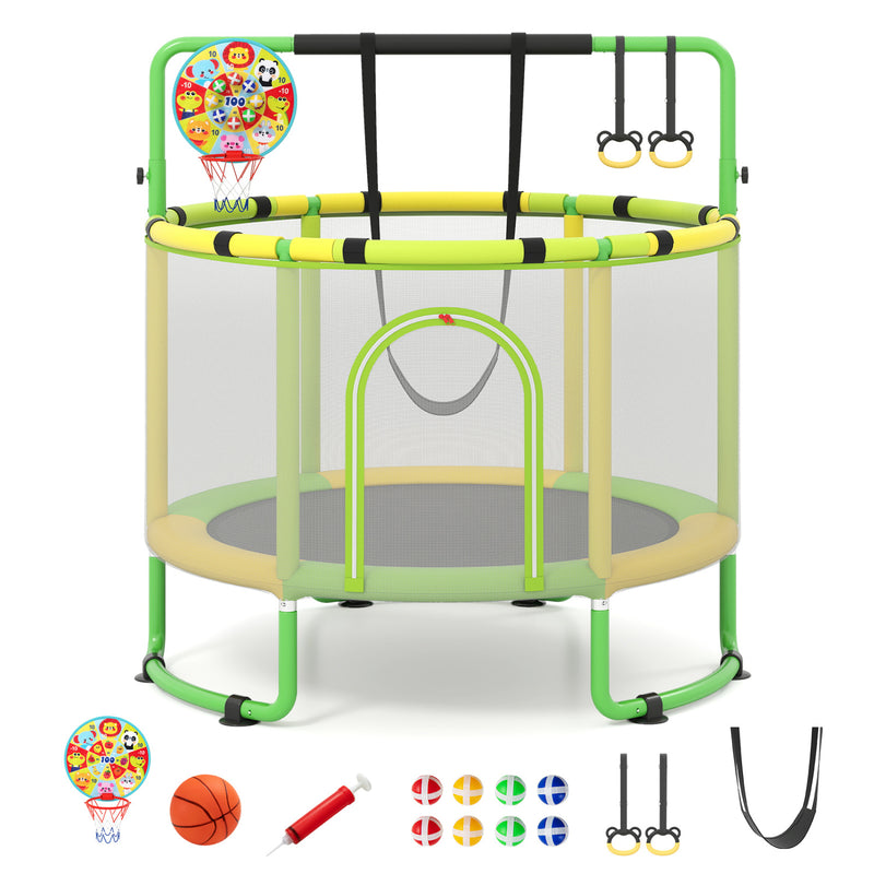 Costway - 60 inch 6-in-1 Kids Toddler Trampoline with Gymnastics Bar-Green