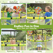 Costway - 60 inch 6-in-1 Kids Toddler Trampoline with Gymnastics Bar-Green