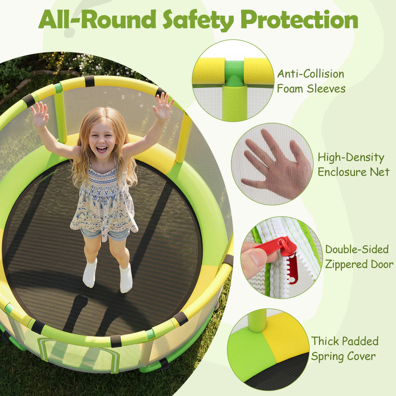 Costway - 60 inch 6-in-1 Kids Toddler Trampoline with Gymnastics Bar-Green