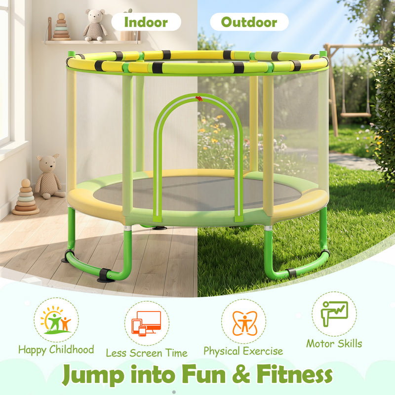 Costway - 60 inch 6-in-1 Kids Toddler Trampoline with Gymnastics Bar-Green