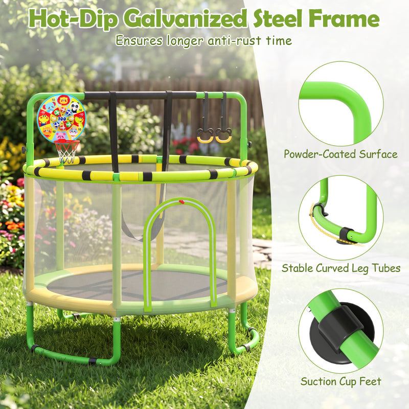 Costway - 60 inch 6-in-1 Kids Toddler Trampoline with Gymnastics Bar-Green