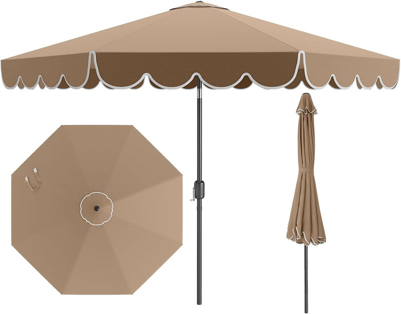10 FT Patio Umbrella – 2-Tier Scalloped Outdoor Market Umbrella with Tilt & Crank (Coffee)