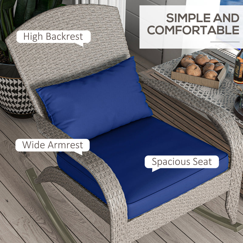 Outsunny - Adirondack Chair, Outdoor Wicker Rocking Chair with High Back, Seat Cushion and Pillow for Porch, Balcony, Dark Blue