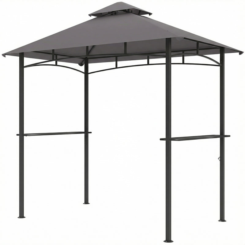 Outsunny - 8' x 5' BBQ Grill Gazebo Tent with Double Tiered Canopy for Outdoor Sun Shade, Dark Grey