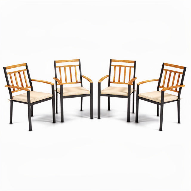 Costway - 63 Inch Outdoor Dining Table & Set of 4 Patio Dining Chairs