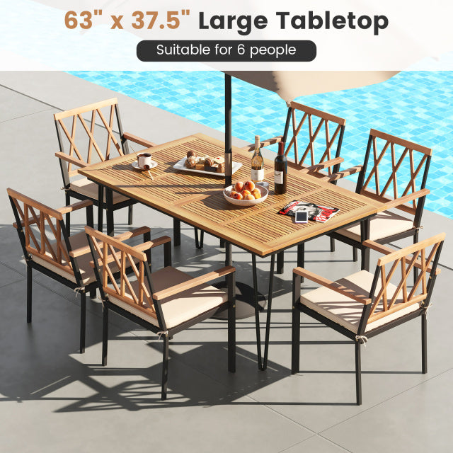 Costway - 63 Inch Outdoor Dining Table & Set of 4 Patio Dining Chairs