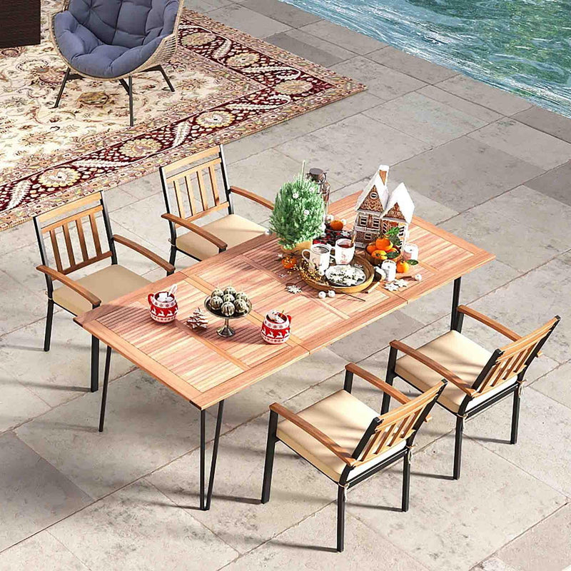 Costway - 63 Inch Outdoor Dining Table & Set of 4 Patio Dining Chairs