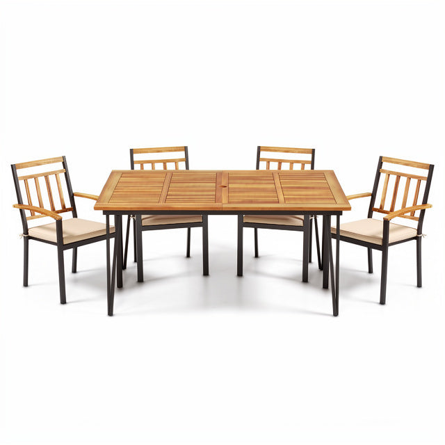Costway - 63 Inch Outdoor Dining Table & Set of 4 Patio Dining Chairs