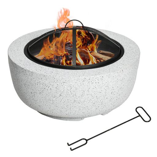 Outsunny - 24" Outdoor Fire Pit with Stone Effect, Wood-burning Firepit Fireplace with Spark Screen and Poker for Backyard Camping Bonfire, Gray