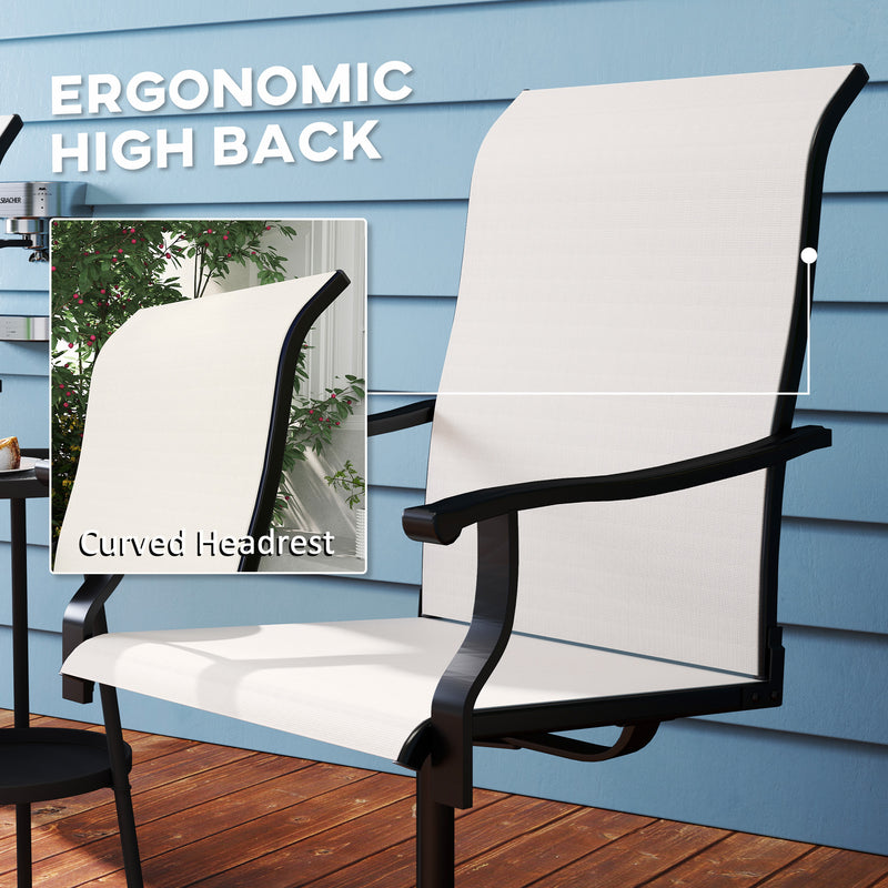 Outsunny - Outdoor Swivel Dining Chairs Set of 2, High Back Swivel Chairs with All Weather Mesh for Deck, Backyard, Poolside, White