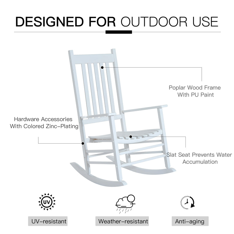 Outsunny - Wooden White Porch Rocking Chair Patio Rocking Single Leisure Reclining Seat Armchair