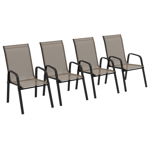 Outsunny - Set of 4 Outdoor Dining Chairs, Heavy Duty Stackable Patio Dining Set with Armrests for Balcony Garden, Grey