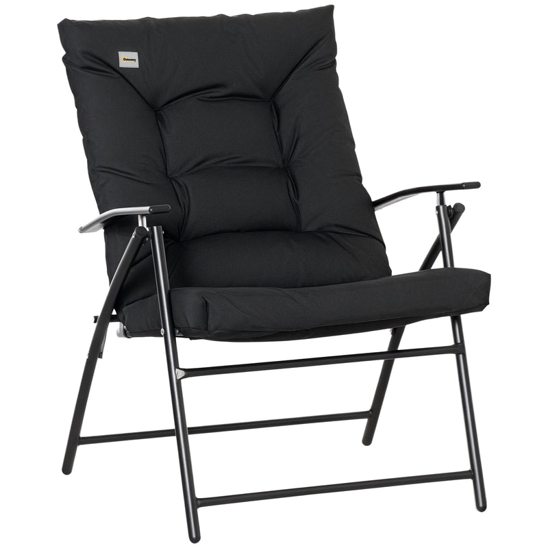 Outsunny - Foldable Lounge Chair, Fabric Upholstered Recliner, Outdoor Lounger with Armrest, Metal Frame for Backyard, Black