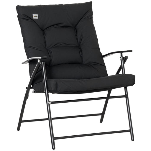 Outsunny - Foldable Lounge Chair, Fabric Upholstered Recliner, Outdoor Lounger with Armrest, Metal Frame for Backyard, Black