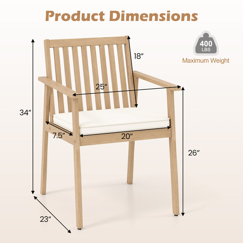 Costway - 2 Pieces Patio Dining Chairs Outdoor Acacia Wood Chairs with Removable Padded Cushion-Oak