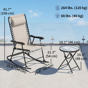 Outsunny - 3pc Patio Rocking Chair Set, Folding Outdoor Rocking Chairs and Table Bistro Set w/ Breathable Mesh Seat & Backrest, Headrest for Park, Backyard, Garden, Cream White