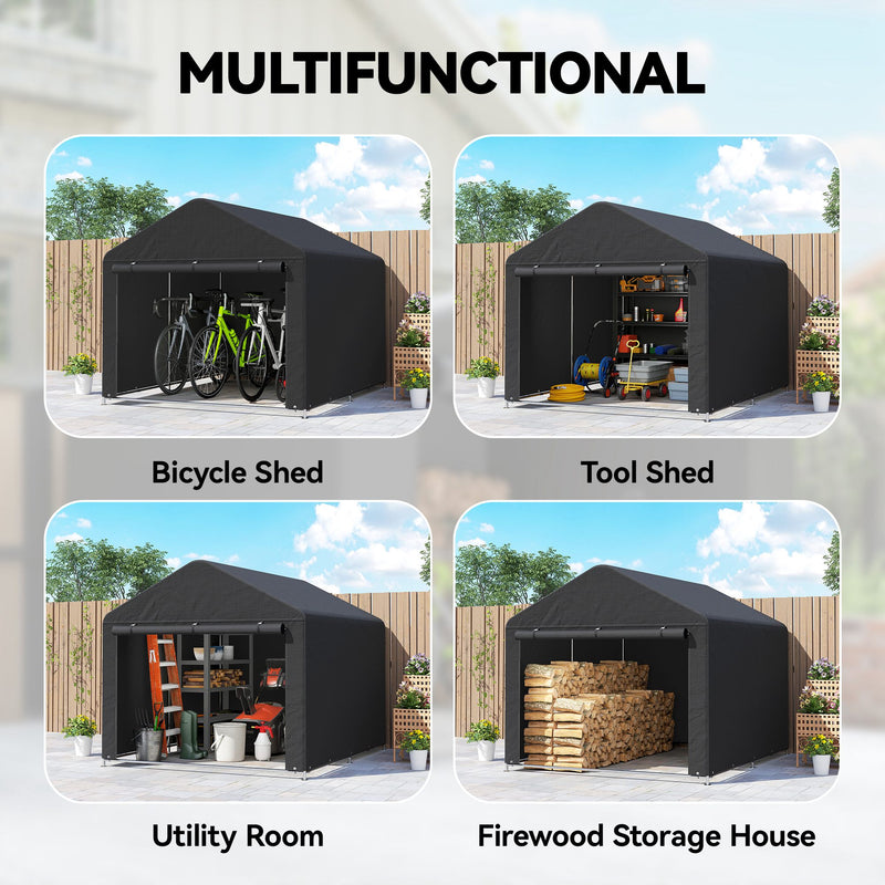 6.6' x 7.8' Portable Shed, Waterproof Bike Tent with Roll-up Zipper Door and Reinforced Galvanised Steel Frame, Black
