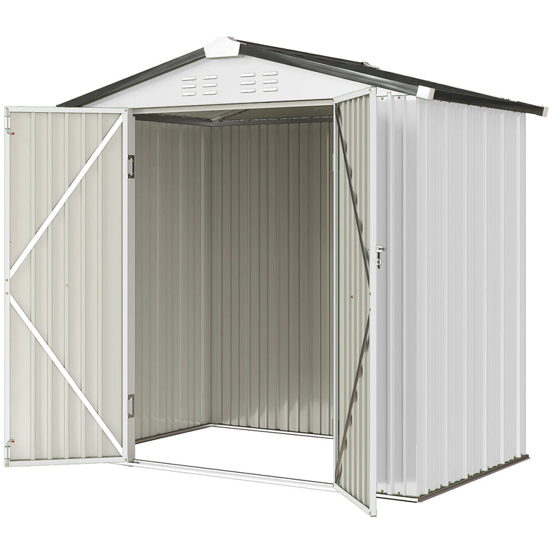6.5' x 4' Outdoor Storage Shed, Metal Garden Shed with Lockable Double Doors, 4 Vents, Silver-White