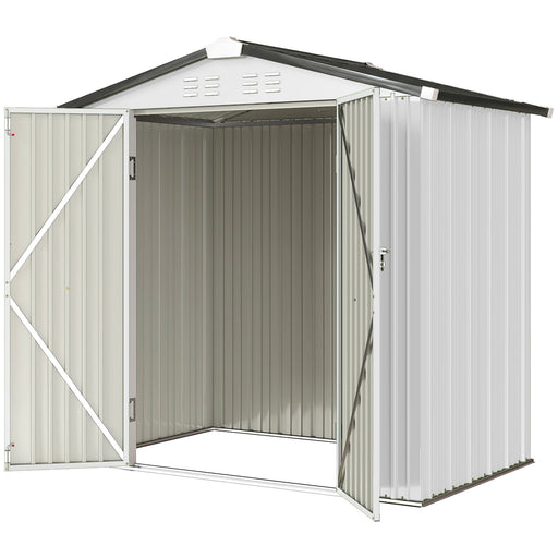 6.5' x 4' Outdoor Storage Shed, Metal Garden Shed with Lockable Double Doors, 4 Vents, Silver-White
