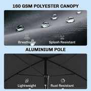 6.5x4ft Rectangle Patio Umbrella Aluminum Tilt Adjustable Garden Parasol Sun Shade Outdoor Canopy Grey