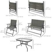 Outsunny - Outdoor 4 Pieces Patio Furniture Set, Garden Set with Two Foldable Armchairs, a Loveseat & Glass Top Table, Mixed Brown