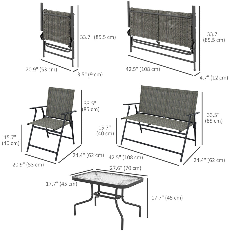 Outsunny - Outdoor 4 Pieces Patio Furniture Set, Garden Set with Two Foldable Armchairs, a Loveseat & Glass Top Table, Mixed Brown