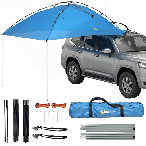 Outsunny - Car Awning Camping Tailgate Tent for SUV, 3000mm Waterproof Car Side Awning with Carry Bag, Light Blue
