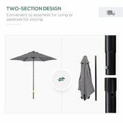 6.6FT Patio Umbrella, Outdoor Parasol with 6 Solid Ribs, Dark Grey