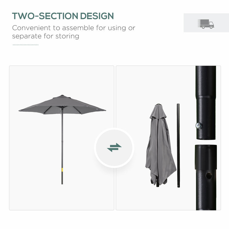 6.6FT Patio Umbrella, Outdoor Parasol with 6 Solid Ribs, Dark Grey
