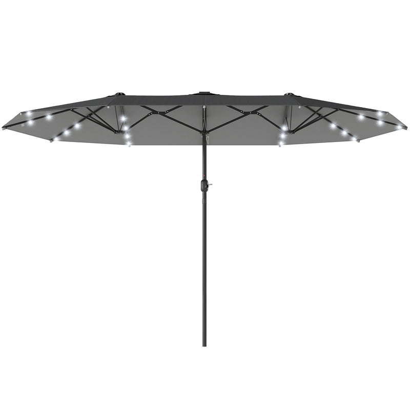 Outsunny - 173" Double-Sided Sun Umbrella Garden Parasol Patio Sun Shade Outdoor with LED Solar Light, No Base Included, Dark Grey — 84D-106CG