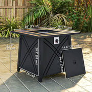 Outsunny - 28" Propane Fire Pit Table 40,000 BTU Square Outdoor Gas Fire Table with Waterproof Cover, Adjustable Foot Pads