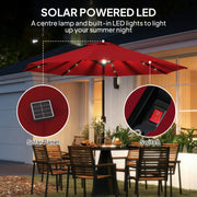 9ft Solar Patio Umbrella Outdoor Sunshade 24 LED Lights Tilt Canopy Wine Red