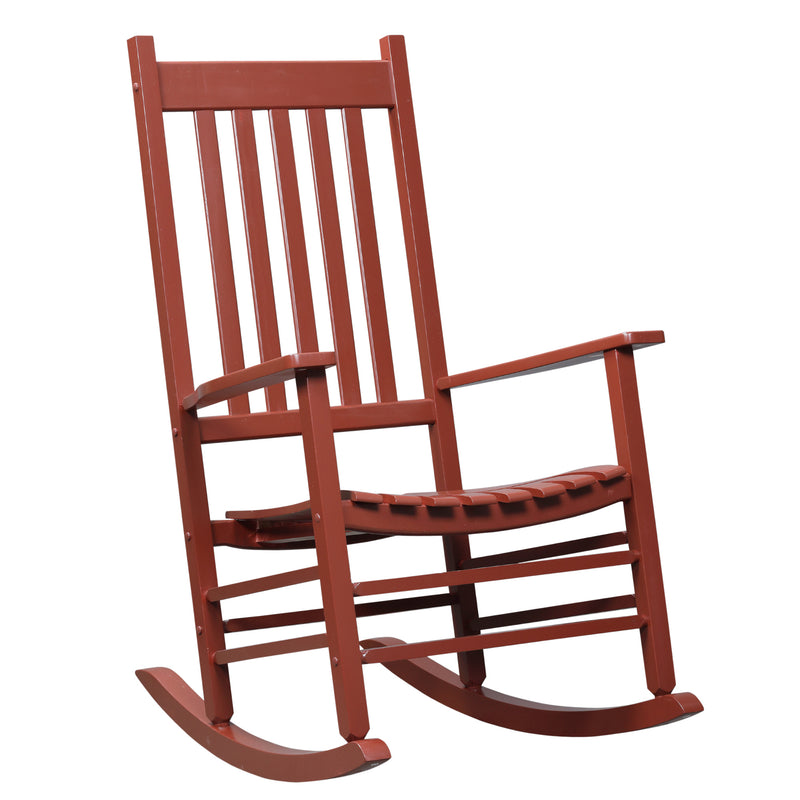 Outsunny - Wooden Porch Rocking Chair Outdoor Patio Rocker Garden Single Leisure Reclining Seat Armchair Wine Red
