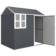 7' x 5.5' Metal Garden Storage Shed, Outdoor Tool Storage House with Lockable Door, Vents, Sloped Roof, Dark Grey