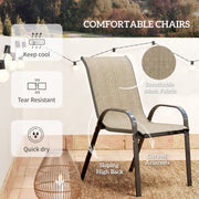 Outsunny - 3 Pieces Bistro Set, Small Patio Furniture Set with Stackable Mesh Chairs, Glass Table for Garden, Light Mixed Brown