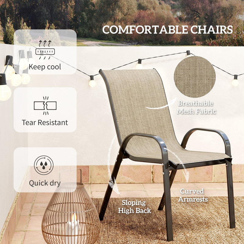Outsunny - 3 Pieces Bistro Set, Small Patio Furniture Set with Stackable Mesh Chairs, Glass Table for Garden, Light Mixed Brown