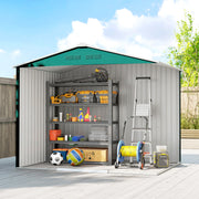 8' x 6' Outdoor Storage Shed, Metal Garden Tool Storage House with Lockable Sliding Doors and Vents, Green