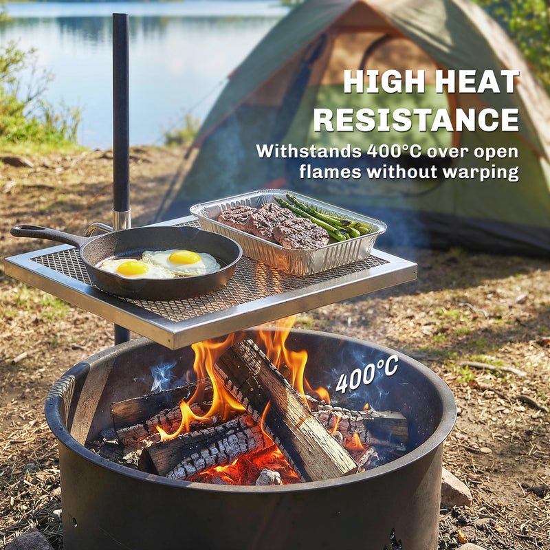 Outsunny - Swivel Campfire Grill, 360° Adjustable Heavy Duty Chrome-Plated Steel Campfire Cooking Grate, Silver