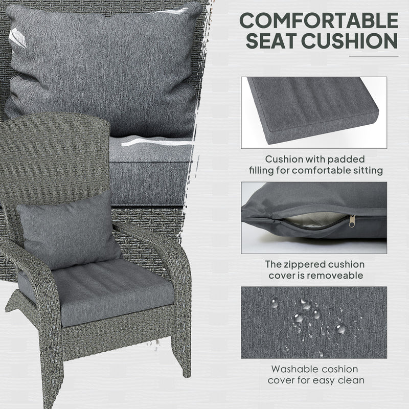 Outsunny - Wicker Adirondack Chair, PE Rattan Outdoor Fire Pit Chair Muskoka Chair with Cushions, Heather Grey