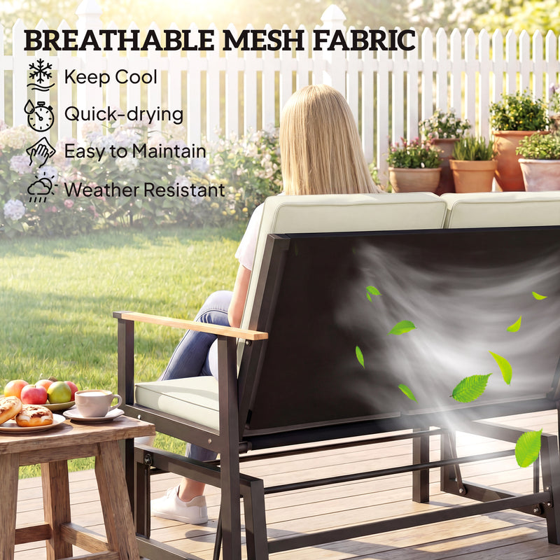 Outsunny - Outdoor Glider Bench for 2 Person, Patio Glider Loveseat with Thick Cushions for Garden Balcony Porch, Cream White