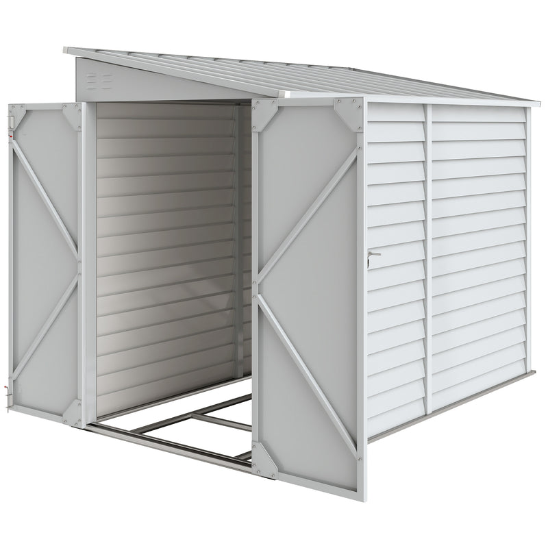 4.6' x 9' Steel Outdoor Storage Shed, Lean to Shed, Metal Tool House with Foundation Kit, Lockable Doors, Gloves and 2 Air Vents for Backyard, Patio, Lawn, White