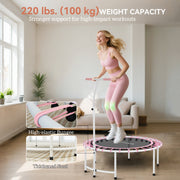 Soozier 40" Rebounder Trampoline ,Mini Trampoline Indoor with Adjustable Handle, Quiet and Safe Bungee Rebounder, Pink