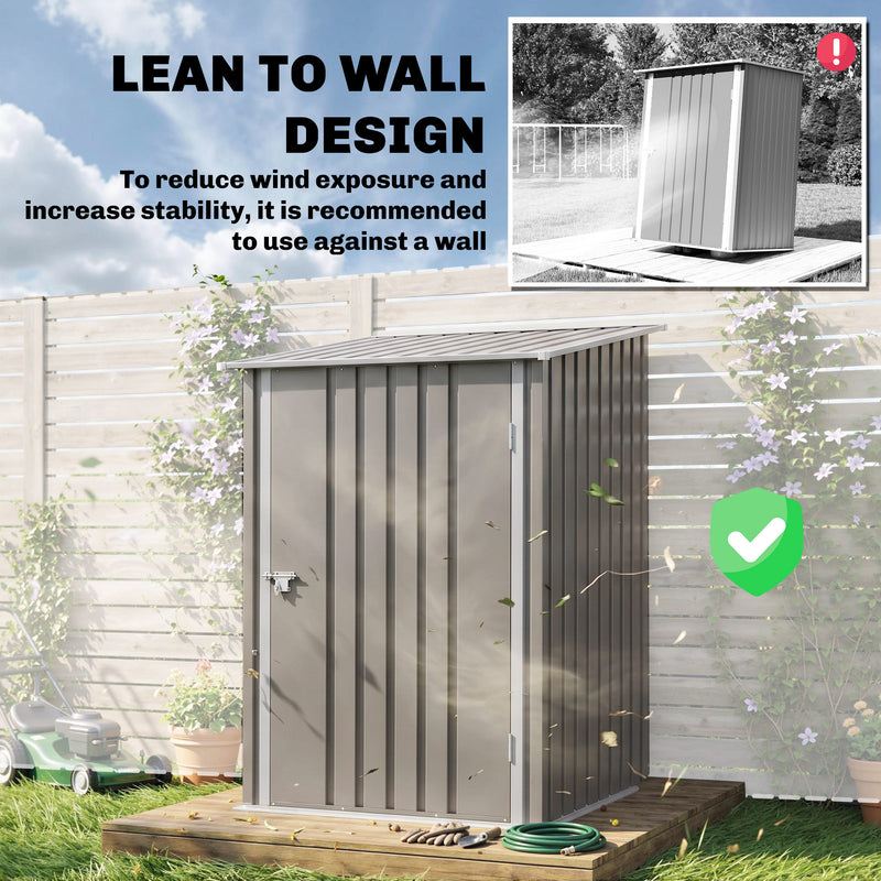 3.3' x 3.4' Lean-to Outdoor Garden Storage Shed, Galvanized Steel with Lockable Door for Patio Brown and White