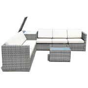 Costway - 8 Piece Wicker Sofa Rattan Dinning Set Patio Furniture with Storage Table-White