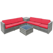 Costway - 8 Piece Wicker Sofa Rattan Dinning Set Patio Furniture with Storage Table-Red