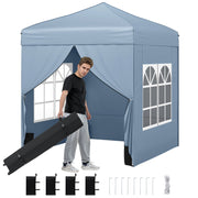 Costway - 6.5 x 6.5 FT Pop up Canopy Tent with 4 Sidewalls and Wheeled Bag-Grey