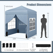 Costway - 6.5 x 6.5 FT Pop up Canopy Tent with 4 Sidewalls and Wheeled Bag-Grey