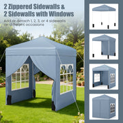 Costway - 6.5 x 6.5 FT Pop up Canopy Tent with 4 Sidewalls and Wheeled Bag-Grey