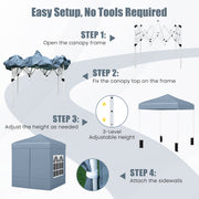 Costway - 6.5 x 6.5 FT Pop up Canopy Tent with 4 Sidewalls and Wheeled Bag-Grey